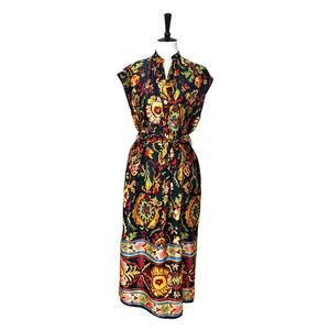 Zara Midi Dress V Neck Button Top Pockets Tie Waist Black Floral Satin Size XS